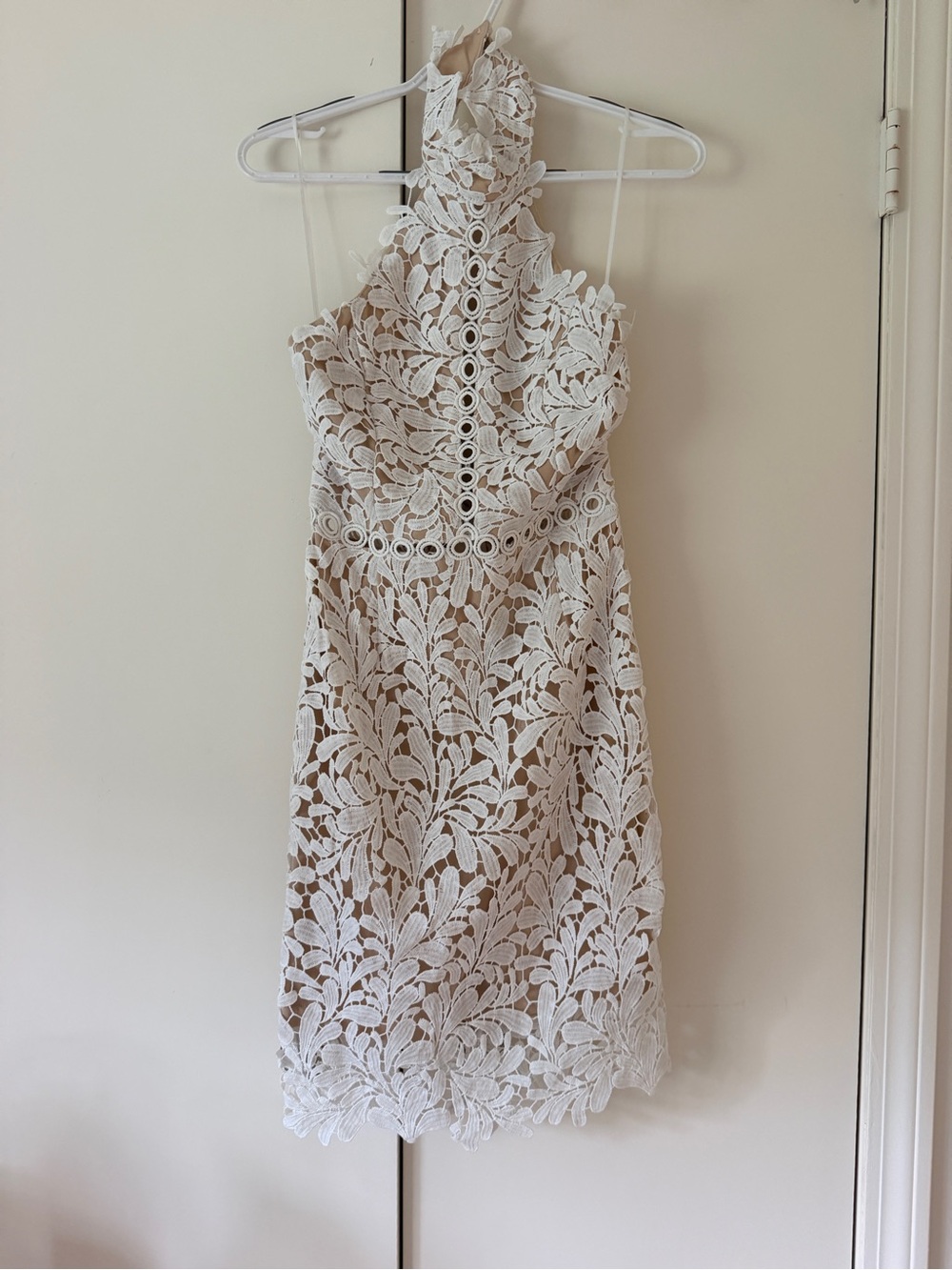 White Lace Halter Midi Dress